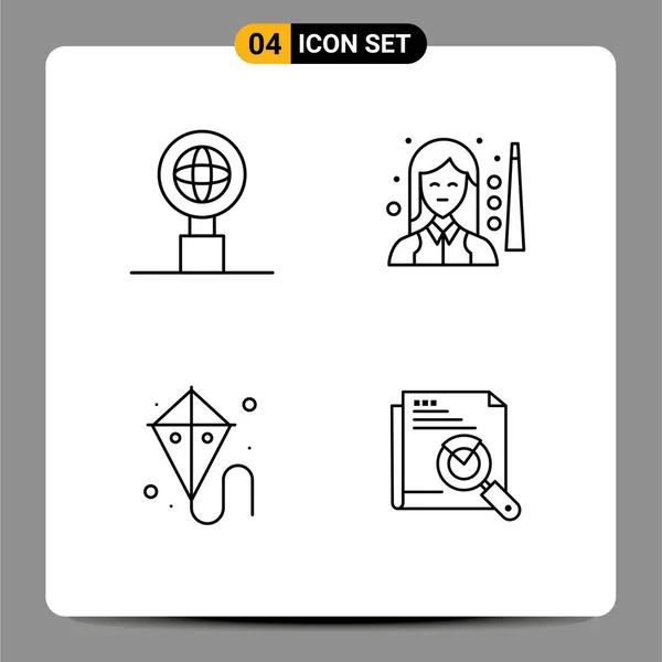 4つの世界の普遍的なシンボルのラインパック カイト ビリヤード スヌーカー マルディグラ編集可能なベクトルデザイン要素 — ストックベクタ