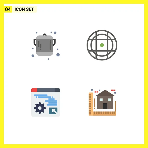 Modern Set Flat Icons Pictograph Cooking Economy Ball Web Blueprint — Vector de stock