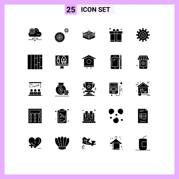 Modern Set Solid Glyphs Pictograph Cogs Setting Ring Gear Father — Stock Vector