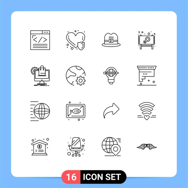 Conjunto Icones Modernos Símbolos Sinais Para Compras Mensagem Seguro Dia — Vetor de Stock