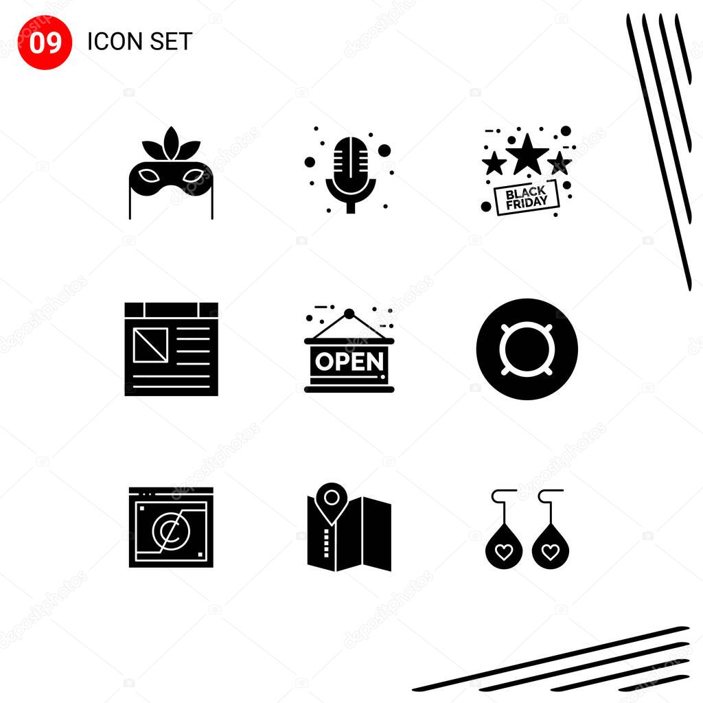 Pictogram Set of 9 Simple Solid Glyphs of generic money, open, percentage, board, page Editable Vector Design Elements