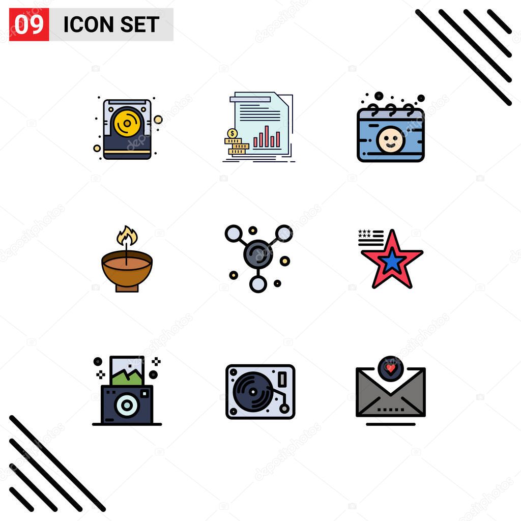 Universal Icon Symbols Group of 9 Modern Filledline Flat Colors of festival, deepavali, reports, deepam, pregnancy Editable Vector Design Elements