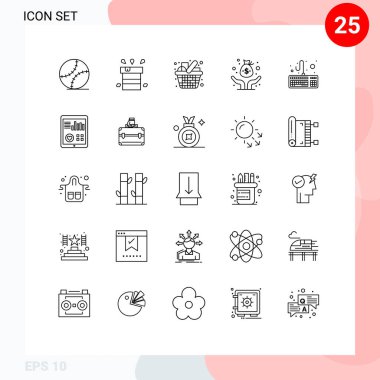 Mobil Arayüz Çizgisi 25 Piktogram risk, fon, su, sermaye, mutfak Düzenlenebilir Vektör Tasarım Elemanları