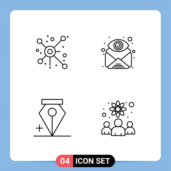 Mobile Interface Line Set Pictograms Distribute Add Connection Eye Pen — Stock Vector