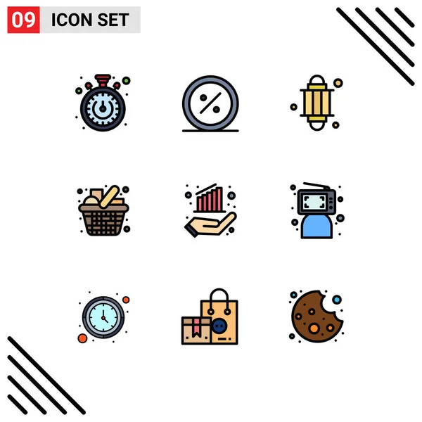 Universal Icon Symbols Group Modern Filledline Flat Colors Items Shopping — Stock Vector