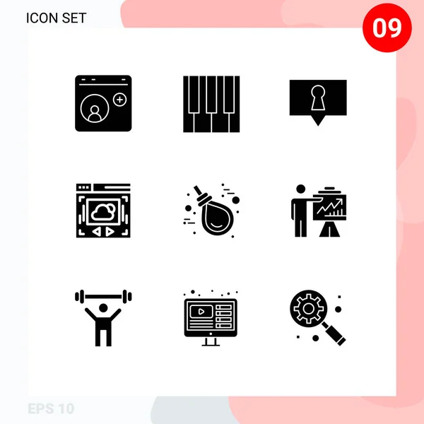 Solid Glyph Pack Universal Symbols Gallows Cloud Share Piano Website — 스톡 벡터