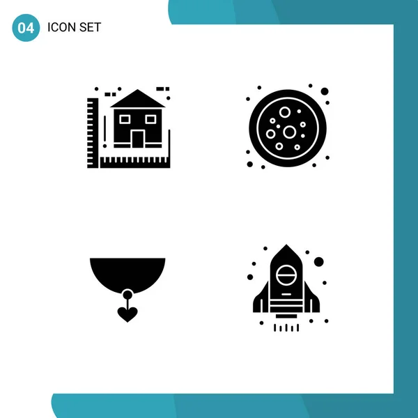 Mobile Interface Solid Gyph Set Pictograms Blue Heart Home Connection — Vector de stock