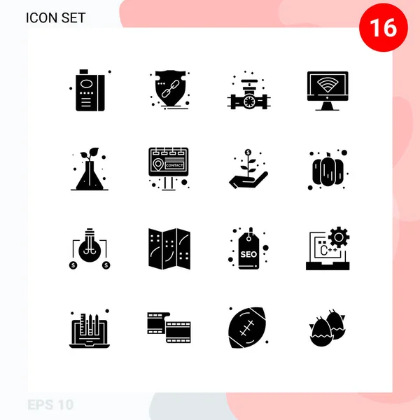 Universal Solid Glyph Signs Symbole Für Signal Überwachung Schutz Computer — Stockvektor