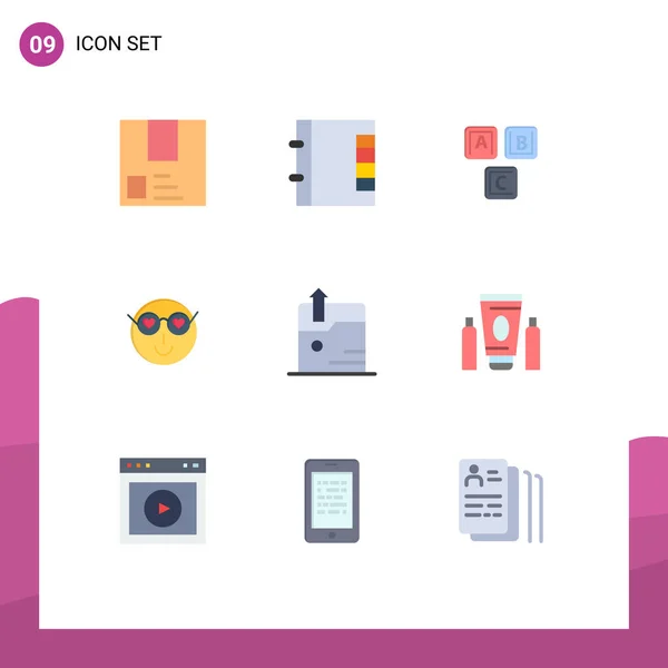 Modernes Set Mit Flachen Farben Und Symbolen Wie Niedlich Emoji — Stockvektor