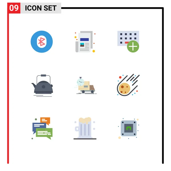 一组9个现代Ui图标 用于露营 印刷品 小玩意可编辑向量设计元素的符号符号 — 图库矢量图片