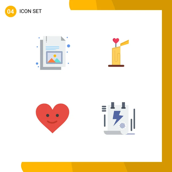Grupo Flat Icons Sinais Símbolos Para Negócios Coração Imagem Casamento — Vetor de Stock