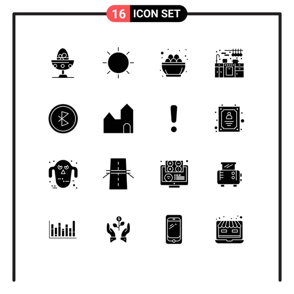 Mobile Interface Solid Glyph Set Pictograms Kitchen Set Cabinet Light — Stock Vector