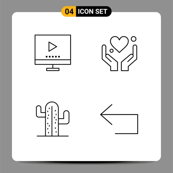 Paquete Línea Símbolos Universales Dispositivos Cactus Corazón Plent Editable Vector — Vector de stock