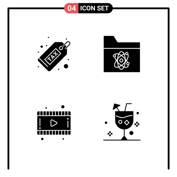 Set Commercial Solid Glyphs Pack Cash Film Finance Folder Video — Stock Vector