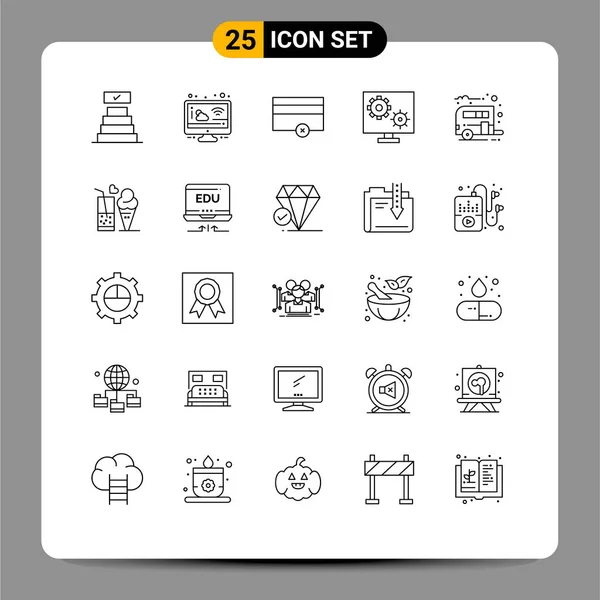 Pictogram キャラバン キャンプ 好みの25本のシンプルなラインのセット編集可能なベクトルデザイン要素 — ストックベクタ