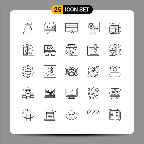 Pictogram Set Simple Lines Caravan Camp Money Setting Preference Editable — Stock Vector