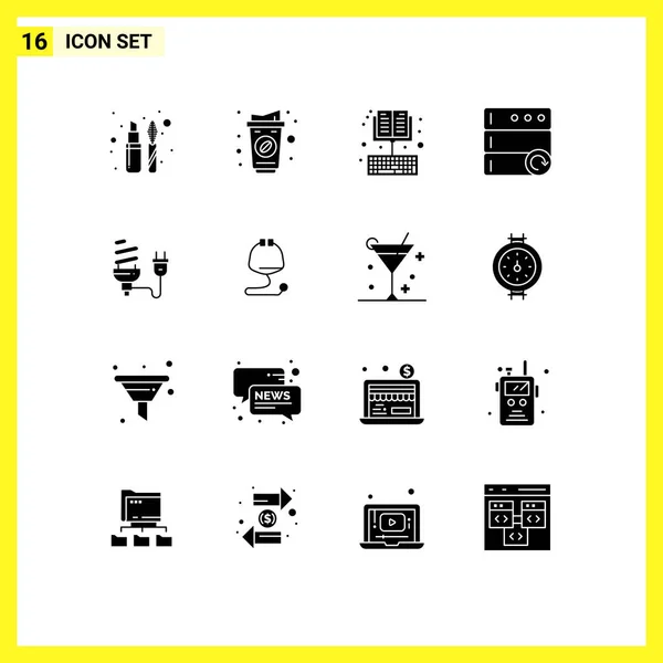 Modern Készlet Solid Glyphs Szimbólumok Mint Gazdasági Szerver Online Újratöltés — Stock Vector