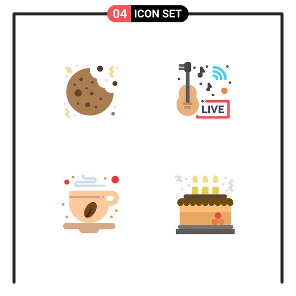 Set Vector Flat Icons Grid Christmas Coffee Cup Sweet Broadcasting — Vector de stock