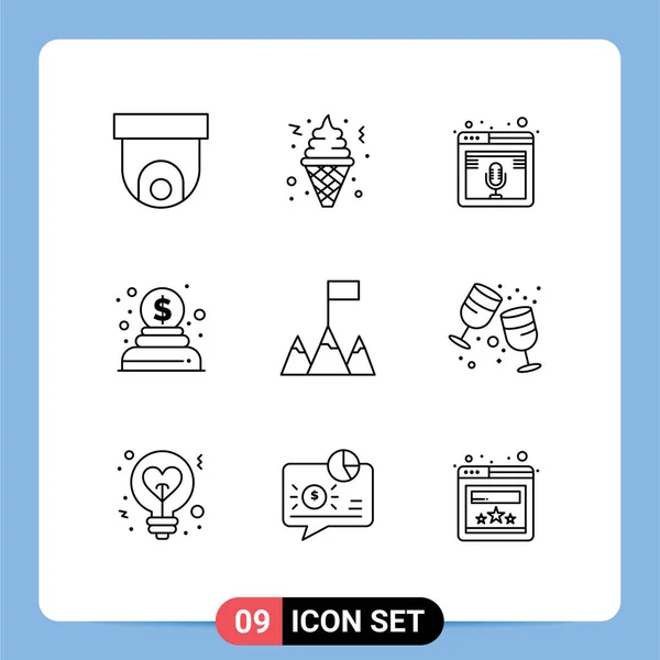 Universal Icon Symbols Group Modern Outlines Mountains Money Internet Dar — Stockový vektor