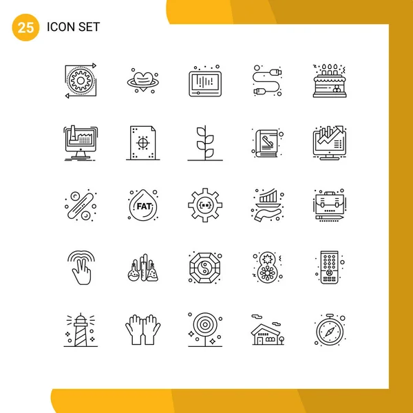 Stock Vector Icon Pack Mit Zeilenzeichen Und Symbolen Für Usb — Stockvektor