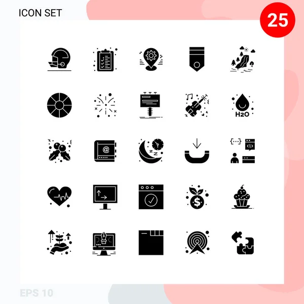 Mobile Interface Solid Glyph Set Mit Piktogrammen Von Wasserfall Rang — Stockvektor