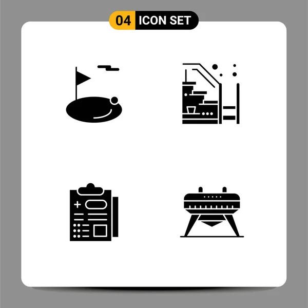 ユーザーインターフェースフラグ プロパティ ボール 進捗状況 医療の4つの基本的な固体グリフのパック編集可能なベクトルデザイン要素 — ストックベクタ
