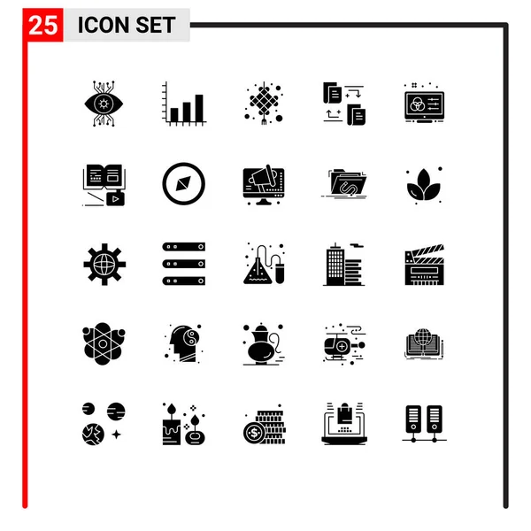 一套现代的25个固体字形和符号 如调整 新年可编辑矢量设计元素 — 图库矢量图片