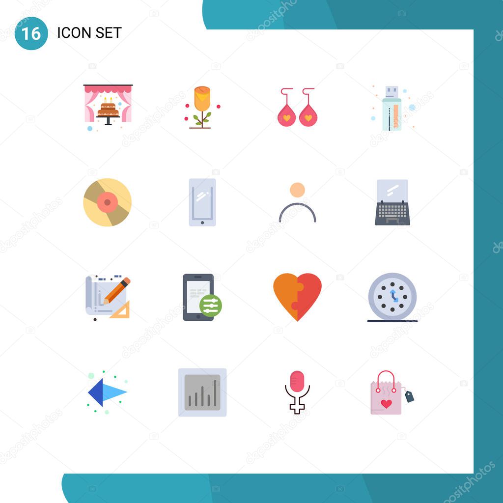 Universal Icon Symbols Group of 16 Modern Flat Colors of device, dvd, earing, cd, connector Editable Pack of Creative Vector Design Elements