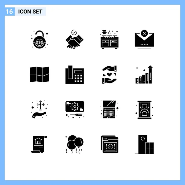 Universal Icon Symbols Group Modern Solid Glyphen Map Email Kitchen — Stockvektor