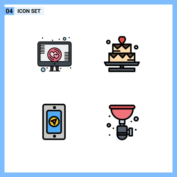 4つのモダンなUiアイコンのセット愛 スクリーンハート パイプ編集可能なベクトルデザイン要素のための記号 — ストックベクタ