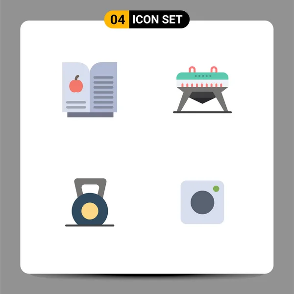 Groep Van Modern Flat Icons Set Voor Boek Appel Camera — Stockvector