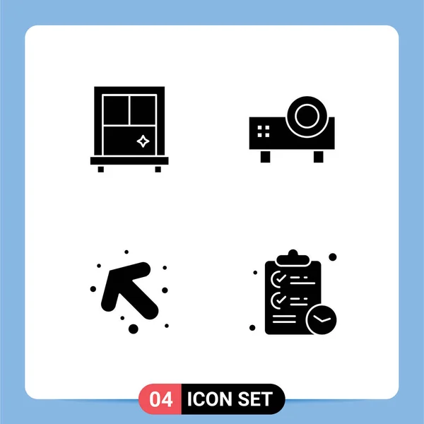 Universal Solid Glyph Signs Symbole Für Fenster Checkliste Projektor Pfeil — Stockvektor