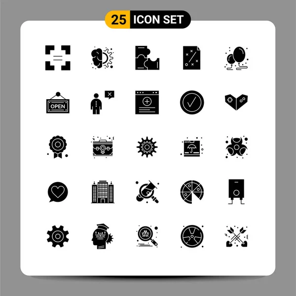 Mobile Interface Solid Glyph Set Pictograms Balloon Project Education Plan — Stockový vektor