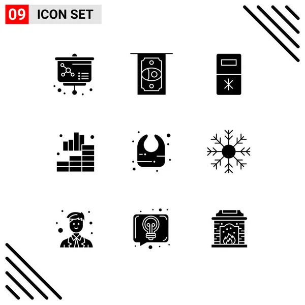 Set Modern Icons Sysymbols Signs Flake Infant Refrigerator Bib Graph — Archivo Imágenes Vectoriales