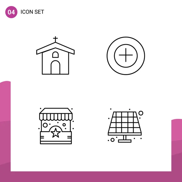 Set Commercial Filledline Flat Colors Pack Church Shop Cross More — Vector de stock