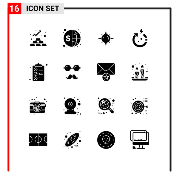 箭头可编辑向量设计元素的16个现代固态字形的通用图标符号组 — 图库矢量图片