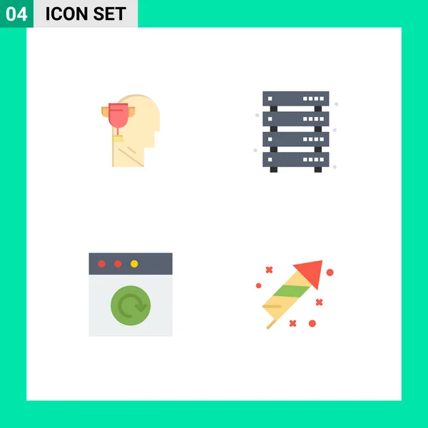 Set Moderno Icone Piatte Simboli Come Mente App Testa Server — Vettoriale Stock
