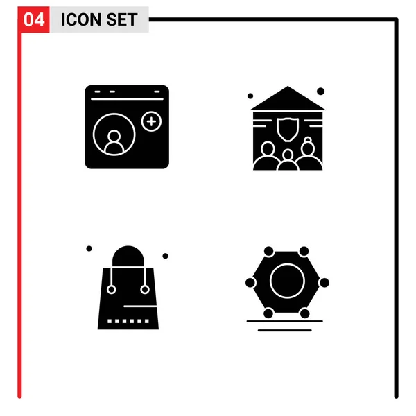 Set Commercial Solid Glyphs Csomag Böngésző Karácsony Internet Biztosítás Nyaralás — Stock Vector