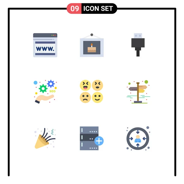 Szerkeszthető Vector Line Pack Egyszerű Flat Színek Szomorú Emojis Fájl — Stock Vector