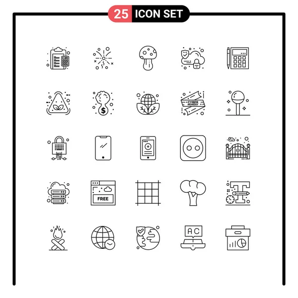 Líneas Vectores Temáticos Símbolos Editables Cálculo Contabilidad Hongo Seguridad Nube — Vector de stock