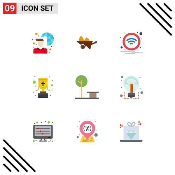 Mobile Interface Flat Color Set Piktogramok Keresztény Kereszt Serleg Kertészkedés — Stock Vector