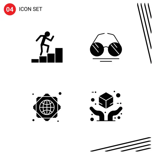 Set Vector Solid Glyphs Grid Career Worldwide Glasses Spring Hand — Vector de stock