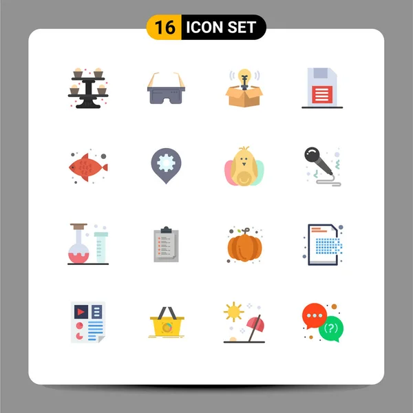 Felhasználói Felület Lapos Színcsomag Modern Jelek Szimbólumok Halak Kártya Doboz — Stock Vector