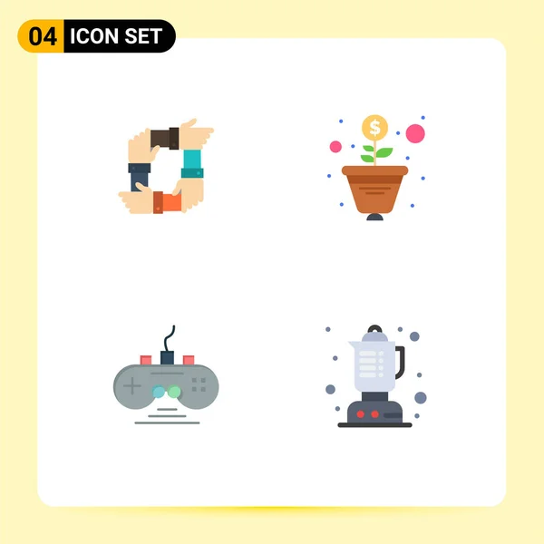 Group Flat Icons Jelek Szimbólumok Csapatmunka Vezérlő Kéz Növekedés Játék — Stock Vector