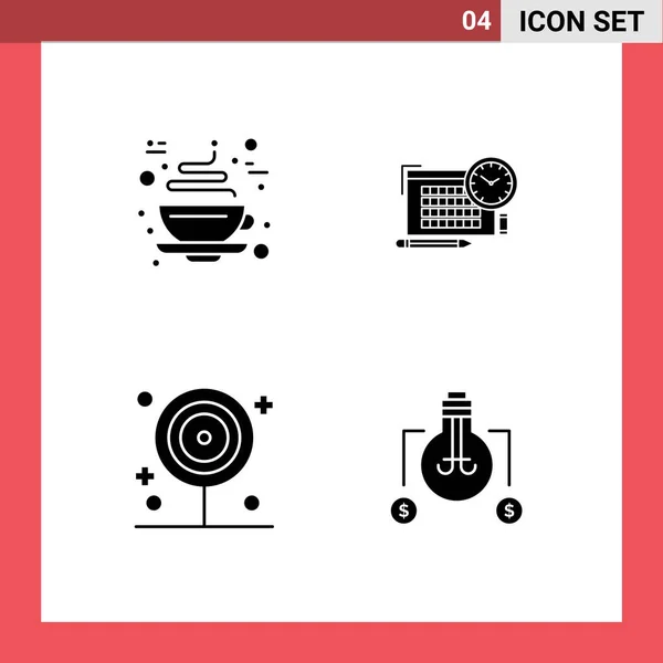 Set Vector Solid Glyphs Grid Chocolate Food Hot Pen Lollipop — Vector de stock