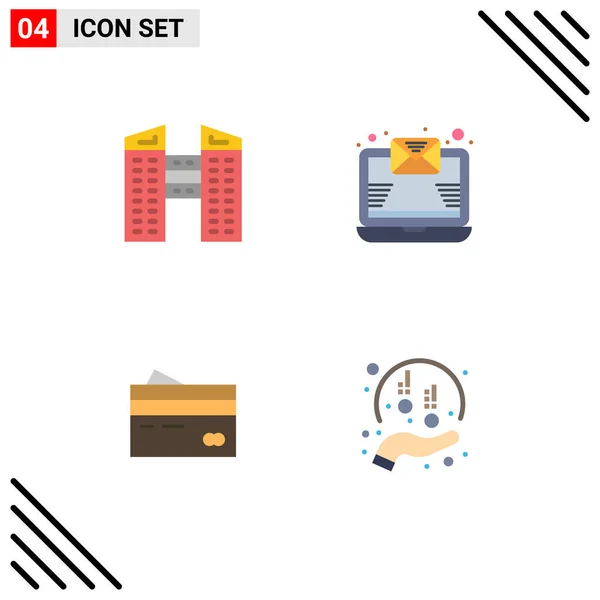Pictogram Set Simple Flat Icons Buildings Cards Mail Creditcard Financial — 스톡 벡터