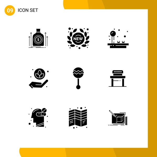 Set Commercial Solid Glyphs Pack Audio Care Sign Plant Game — Vector de stock