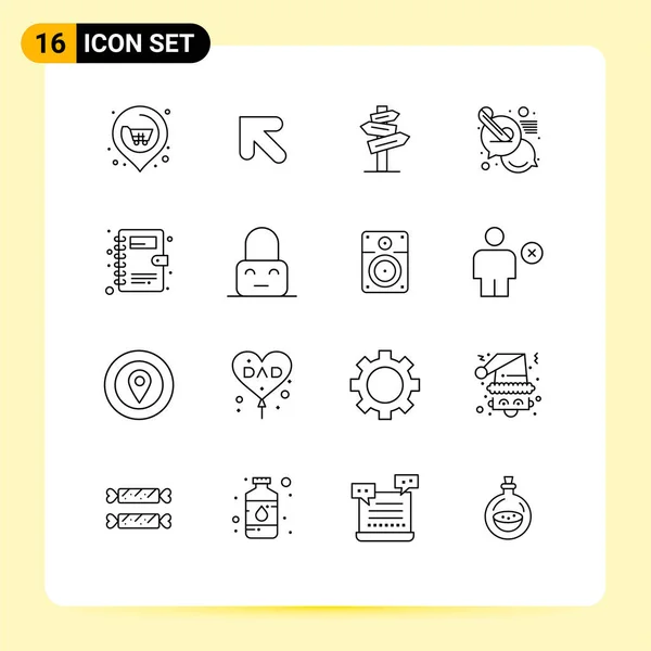 Pictogram Set Simple Outlines Phone Book Book Hotel Support Chat — Διανυσματικό Αρχείο