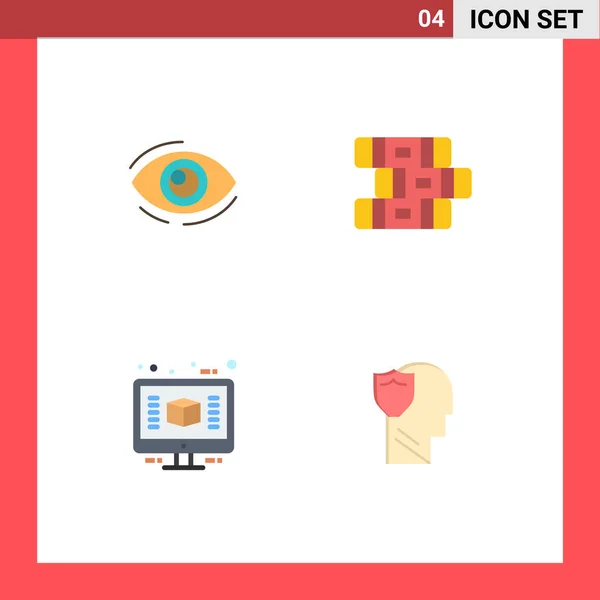 ウェブサイトのための4フラットアイコンの概念モバイルとアプリの目 探して ビュー コンピュータ編集可能なベクトルデザイン要素 — ストックベクタ