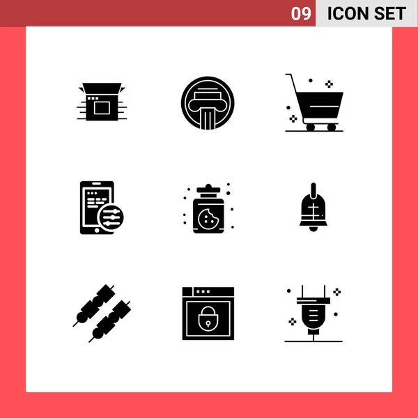 Mobile Interface Solid Gyph Set Pictograms Dessert Mobile Decoration Gdpr — Vector de stock